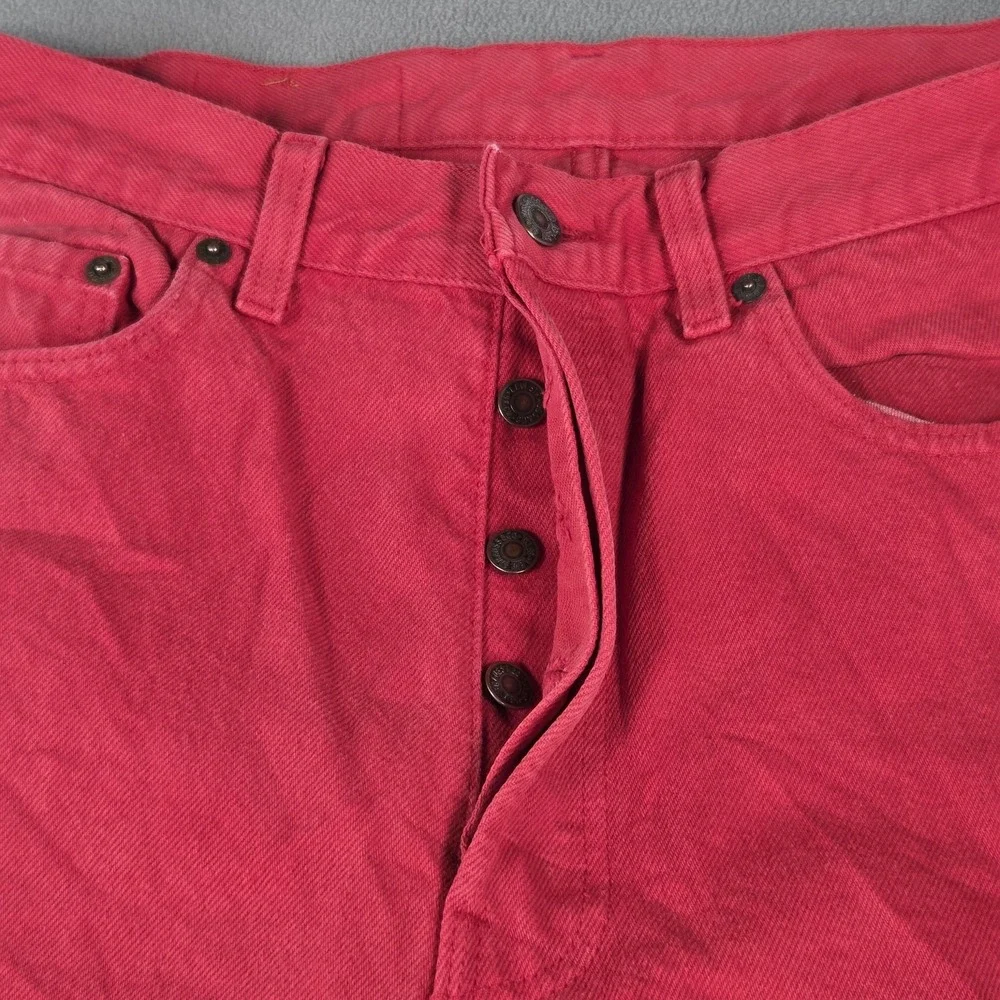 Vintage Levis 501 Jeans Mens Red Button Fly Made USA Straight Leg 90s Fits 28x30